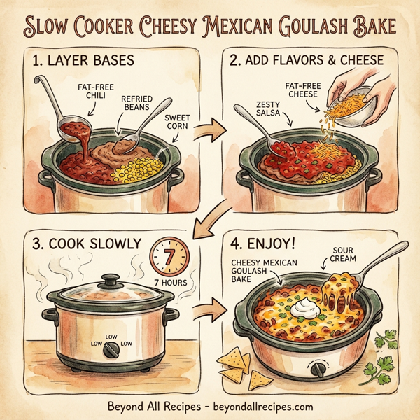 Slow Cooker Cheesy Mexican Goulash Bake instructions