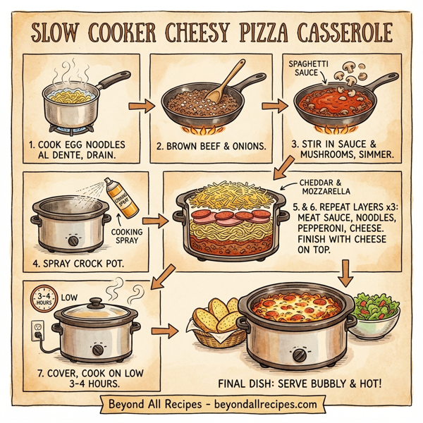 Slow Cooker Cheesy Pizza Casserole instructions