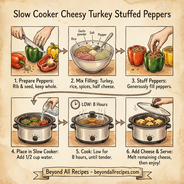Slow Cooker Cheesy Turkey Stuffed Peppers instructions