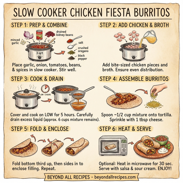 Slow Cooker Chicken Fiesta Burritos instructions
