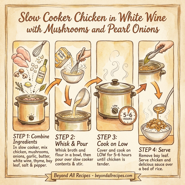 Slow Cooker Chicken in White Wine with Mushrooms and Pearl Onions instructions