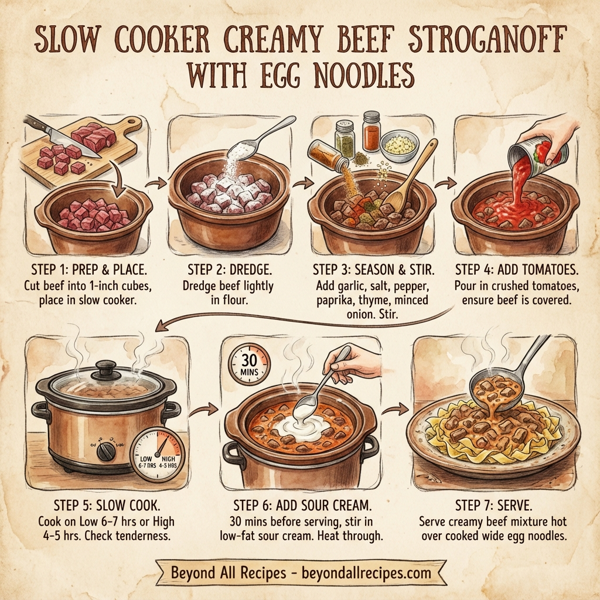 Slow Cooker Creamy Beef Stroganoff with Egg Noodles instructions