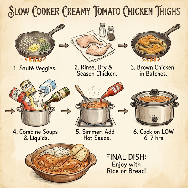 Slow Cooker Creamy Tomato Chicken Thighs instructions