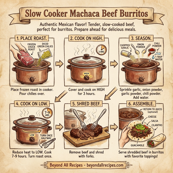 Slow Cooker Machaca Beef Burritos instructions