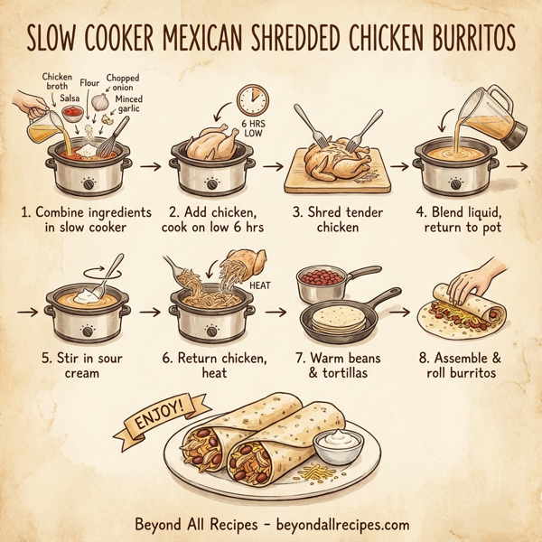 Slow Cooker Mexican Shredded Chicken Burritos instructions