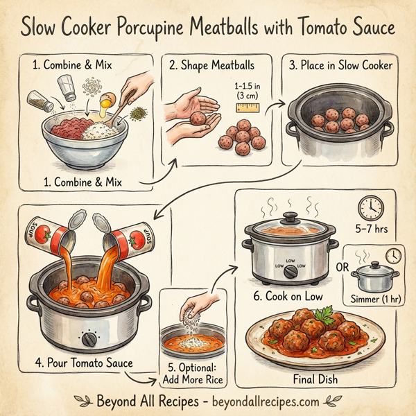 Slow Cooker Porcupine Meatballs with Tomato Sauce instructions