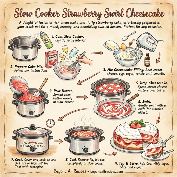Slow Cooker Strawberry Swirl Cheesecake instructions