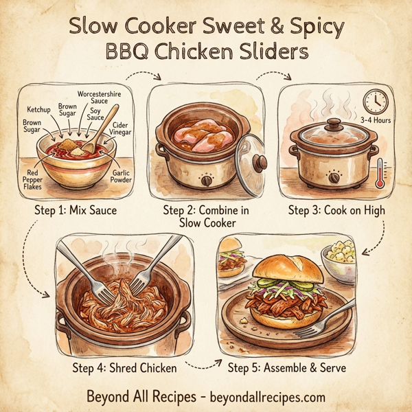 Slow Cooker Sweet & Spicy BBQ Chicken Sliders instructions