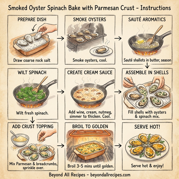 Smoked Oyster Spinach Bake with Parmesan Crust instructions