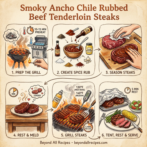 Smoky Ancho Chile Rubbed Beef Tenderloin Steaks instructions