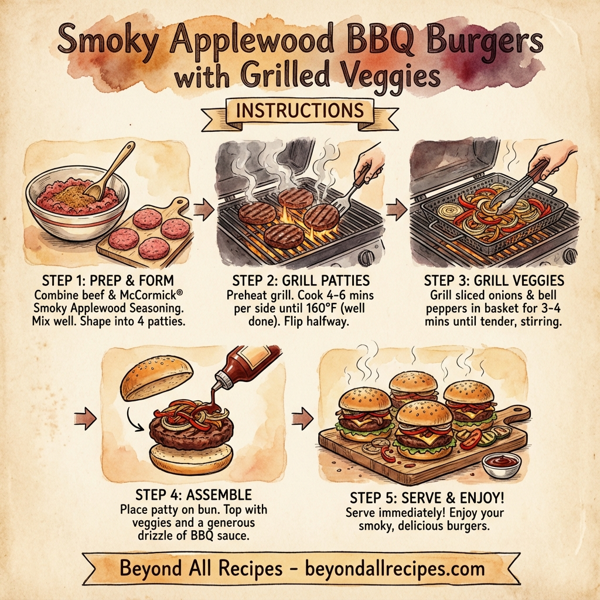 Smoky Applewood BBQ Burgers with Grilled Veggies instructions