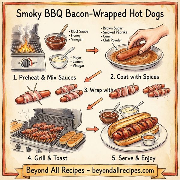 Smoky BBQ Bacon-Wrapped Hot Dogs instructions