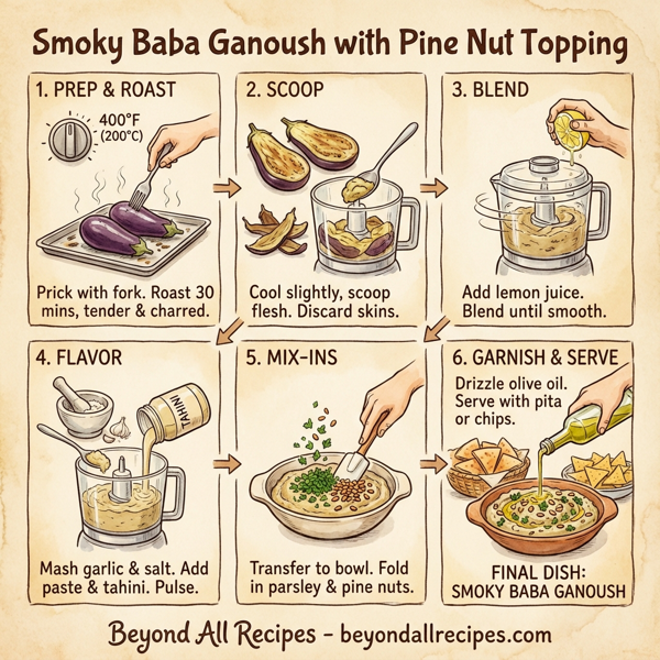 Smoky Baba Ganoush with Pine Nut Topping instructions