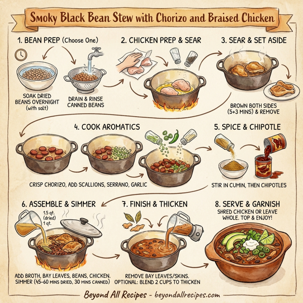 Smoky Black Bean Stew with Chorizo and Braised Chicken instructions