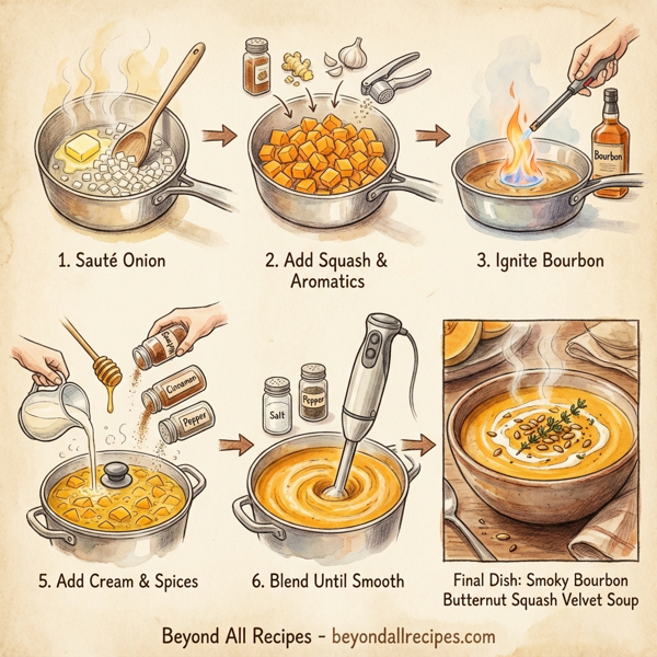 Smoky Bourbon Butternut Squash Velvet Soup instructions