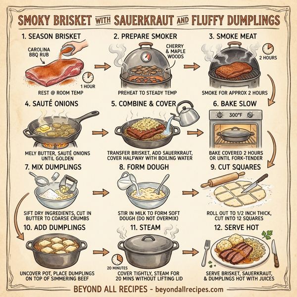 Smoky Brisket with Sauerkraut and Fluffy Dumplings instructions