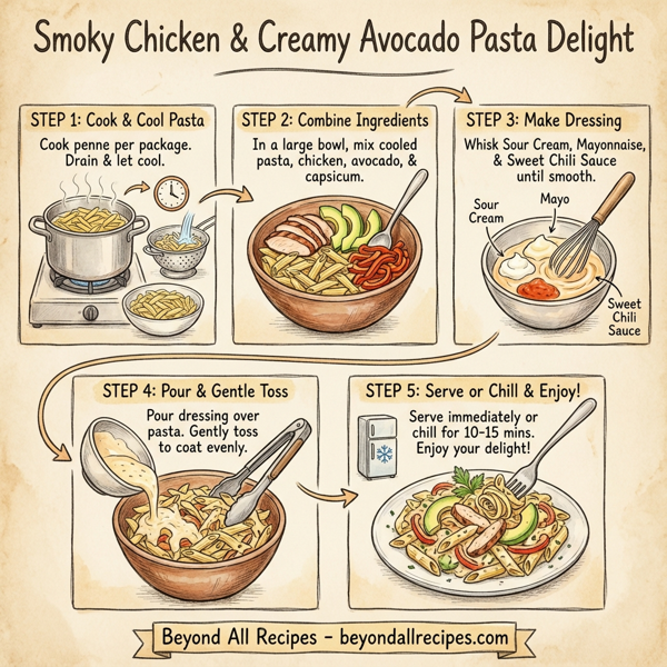 Smoky Chicken and Creamy Avocado Pasta Delight instructions
