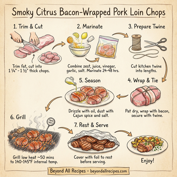 Smoky Citrus Bacon-Wrapped Pork Loin Chops instructions