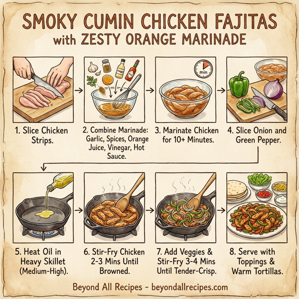 Smoky Cumin Chicken Fajitas with Zesty Orange Marinade instructions