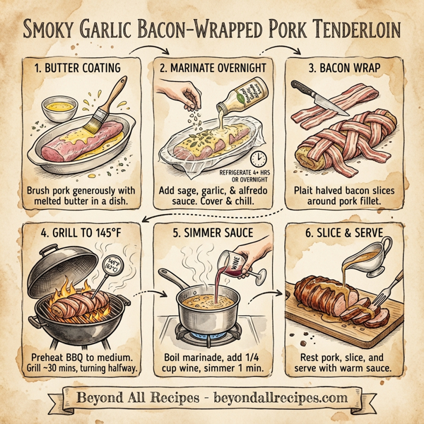 Smoky Garlic Bacon-Wrapped Pork Tenderloin instructions