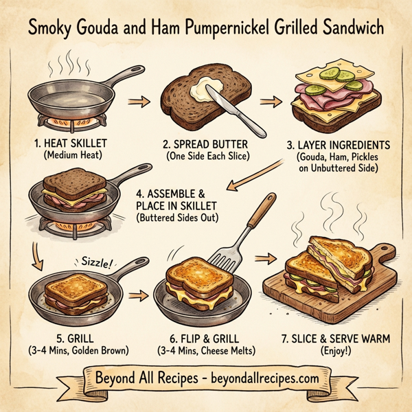 Smoky Gouda and Ham Pumpernickel Grilled Sandwich instructions