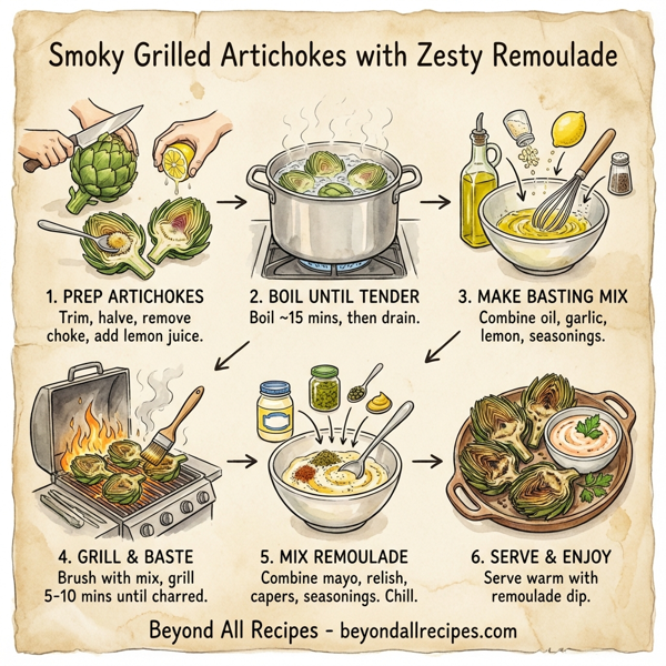Smoky Grilled Artichokes with Zesty Remoulade instructions