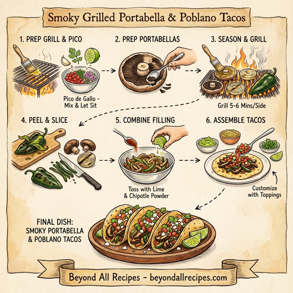 Smoky Grilled Portabella and Poblano Tacos instructions