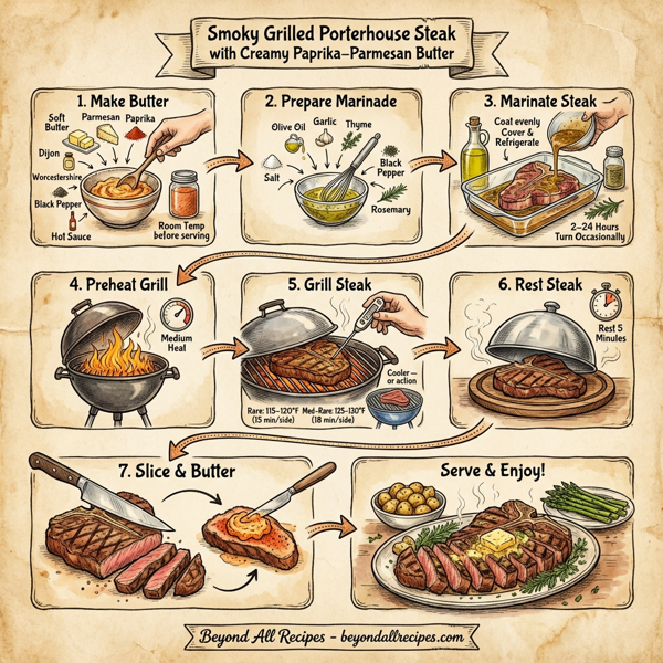 Smoky Grilled Porterhouse Steak with Creamy Paprika-Parmesan Butter instructions