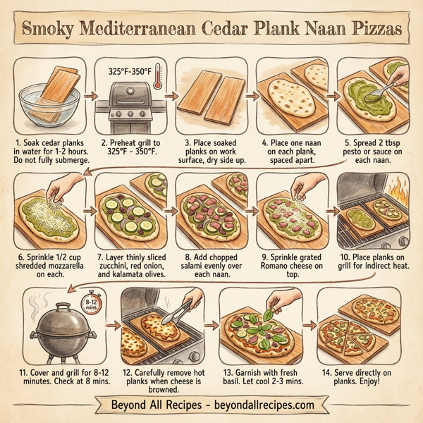 Smoky Mediterranean Cedar Plank Naan Pizzas instructions