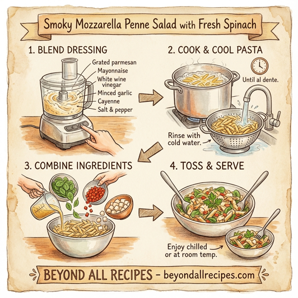 Smoky Mozzarella Penne Salad with Fresh Spinach instructions