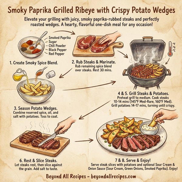 Smoky Paprika Grilled Ribeye with Crispy Potato Wedges instructions