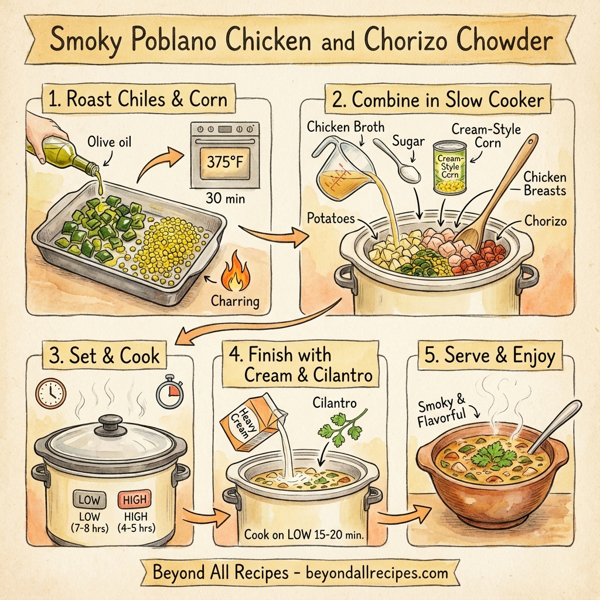 Smoky Poblano Chicken and Chorizo Chowder instructions