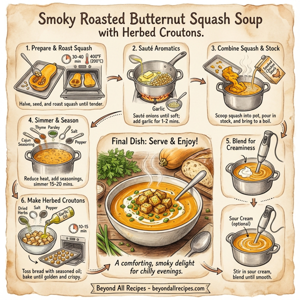 Smoky Roasted Butternut Squash Soup with Herbed Croutons instructions