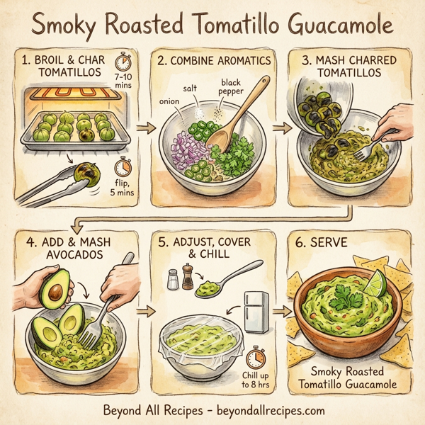 Smoky Roasted Tomatillo Guacamole instructions