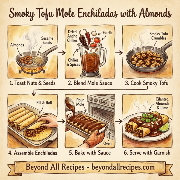 Smoky Tofu Mole Enchiladas with Almonds instructions