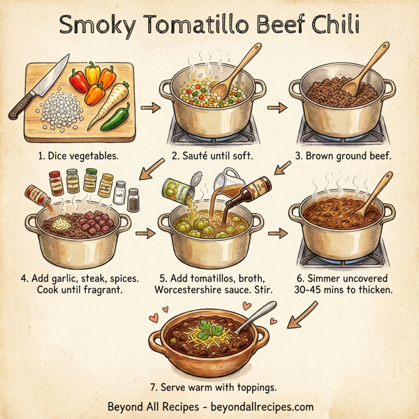 Smoky Tomatillo Beef Chili instructions