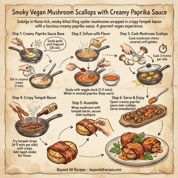 Smoky Vegan Mushroom Scallops with Creamy Paprika Sauce instructions