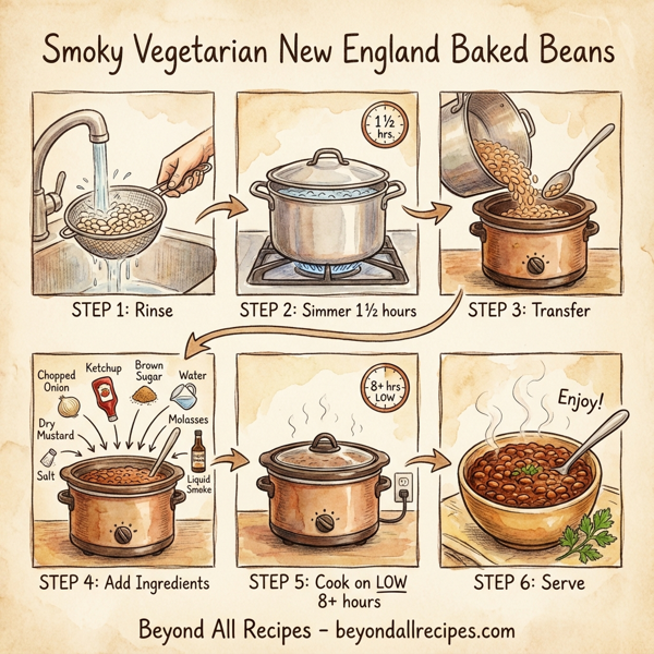 Smoky Vegetarian New England Baked Beans instructions