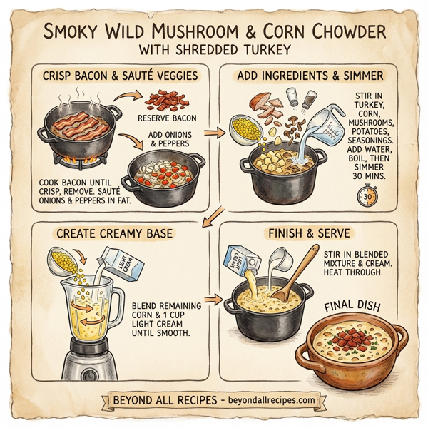 Smoky Wild Mushroom & Corn Chowder with Shredded Turkey instructions
