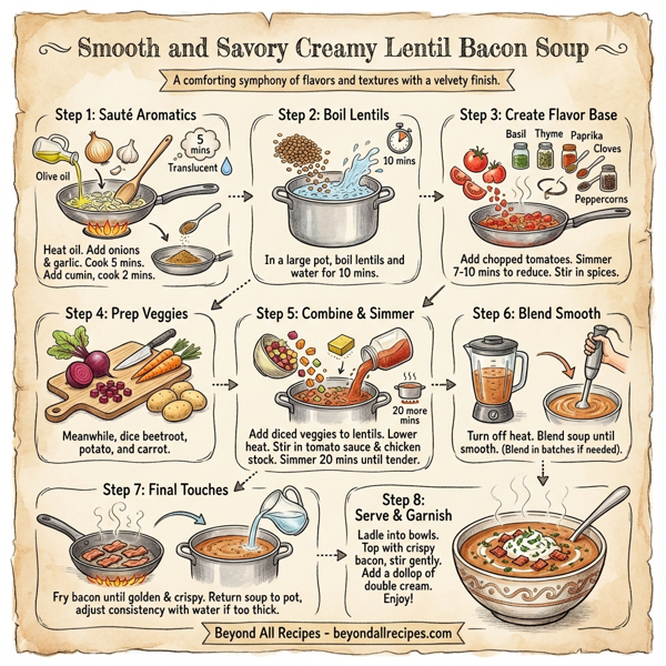 Smooth and Savory Creamy Lentil Bacon Soup instructions