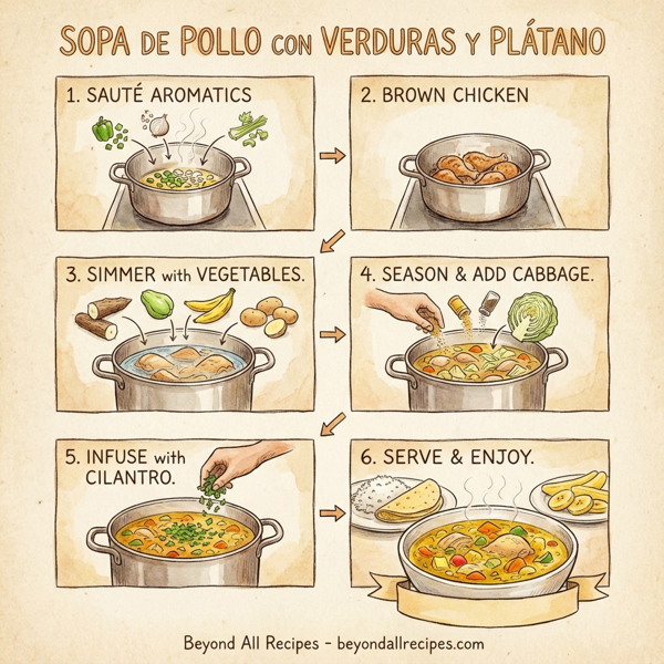 Sopa de Pollo con Verduras y Plátano instructions