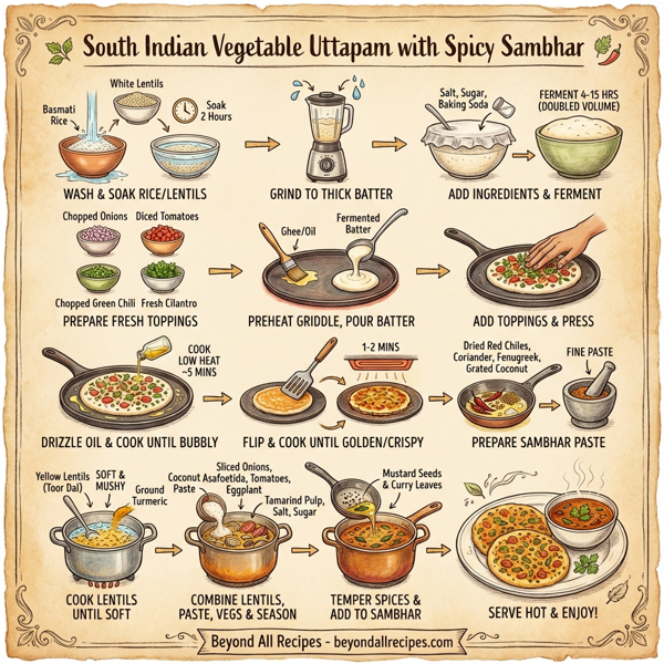 South Indian Vegetable Uttapam with Spicy Sambhar instructions