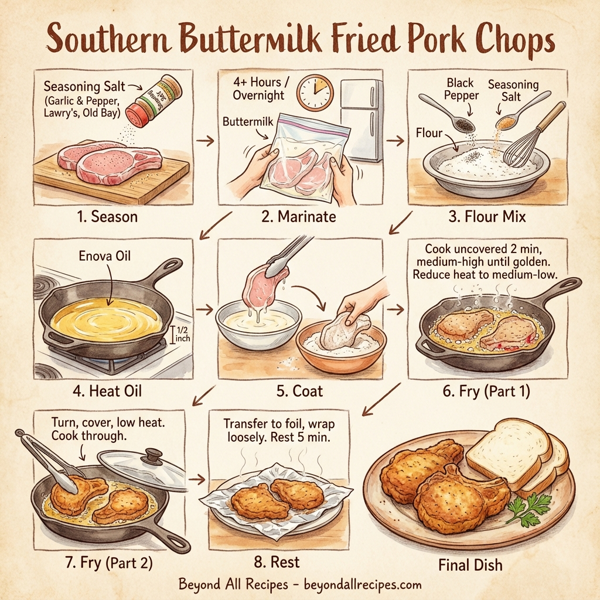 Southern Buttermilk Fried Pork Chops instructions