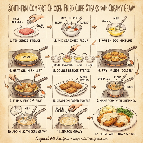 Southern Comfort Chicken Fried Cube Steaks with Creamy Gravy instructions
