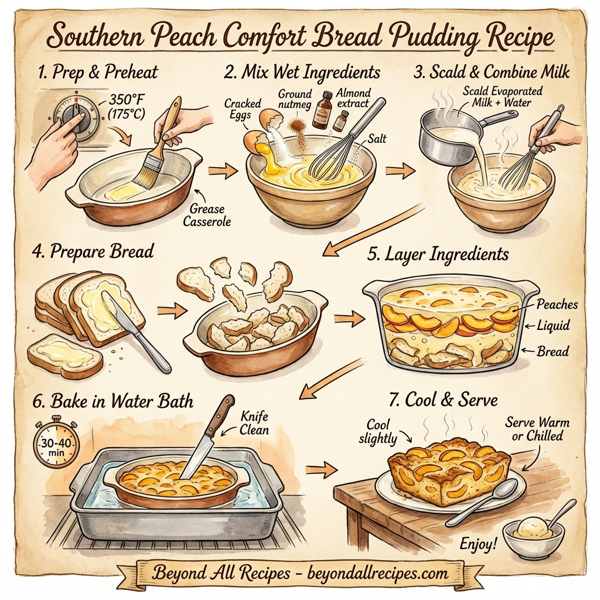Southern Peach Comfort Bread Pudding instructions