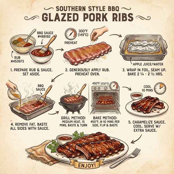 Southern Style BBQ Glazed Pork Ribs instructions