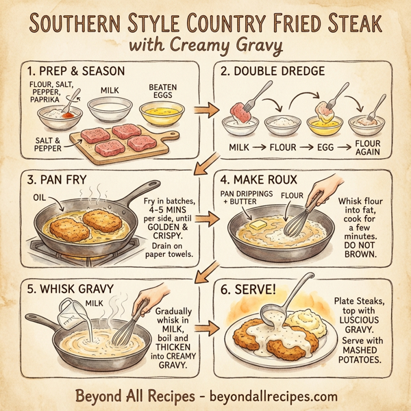 Southern Style Country Fried Steak with Creamy Gravy instructions