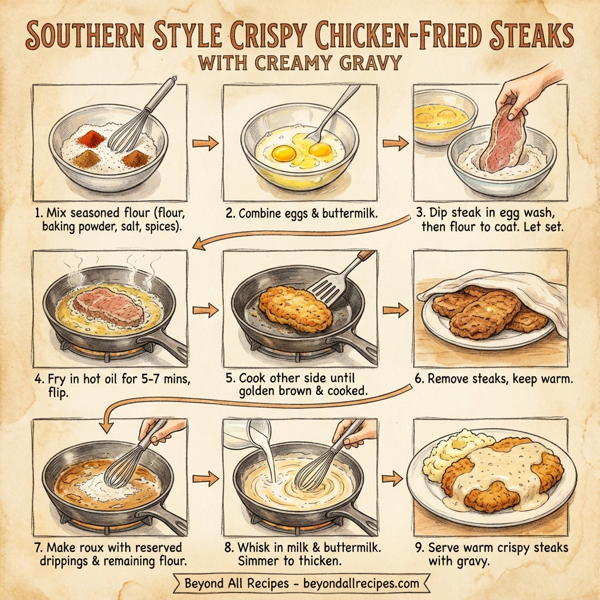 Southern Style Crispy Chicken-Fried Steaks with Creamy Gravy instructions