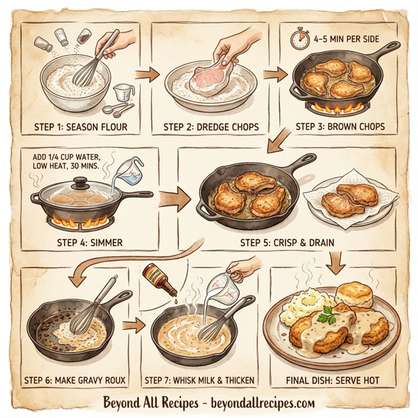 Southern Style Fried Pork Chops with Rich Cream Gravy instructions