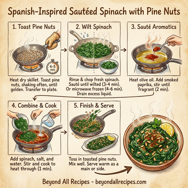 Spanish-Inspired Sautéed Spinach with Pine Nuts instructions